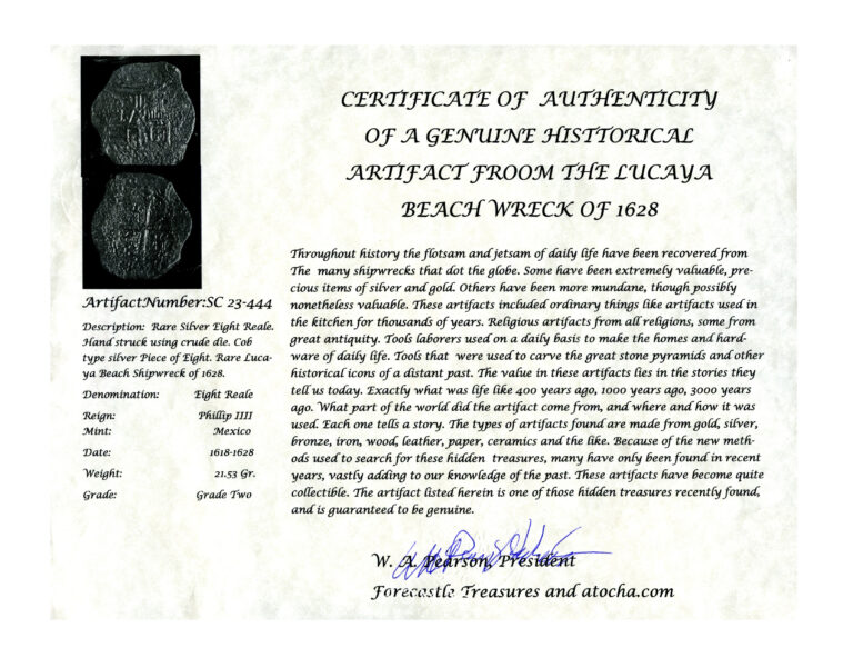 Philip IV Lucayan Beach Cob 8 Reales certificat