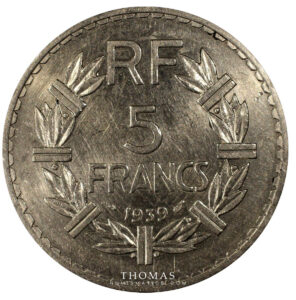 5 francs lavrillier 1939 reverse