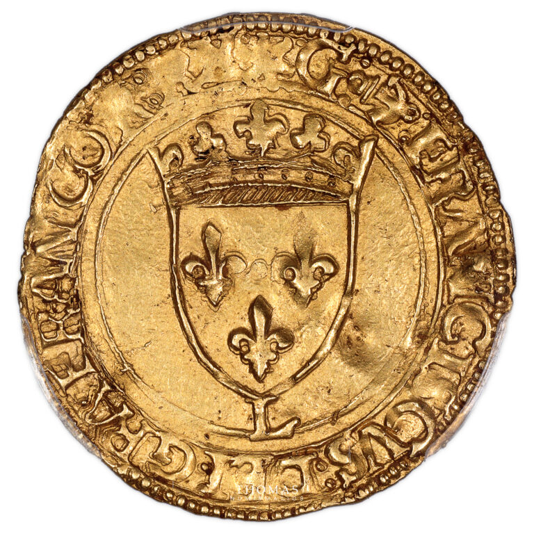 Monnaie - France François Ier - Écu d'or à la Croisette - L Bayonne 1515-1647 - PCGS MS 62-Avers