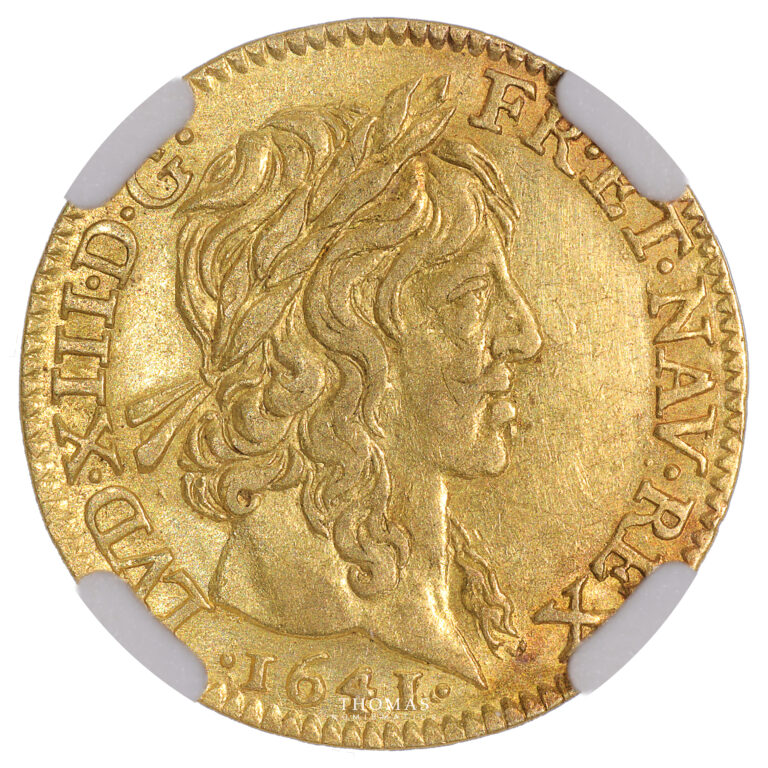 Monnaie - France Louis XIII - Demi Louis d'or au Bandeau - A Paris 1641 - NGC AU Details-Avers