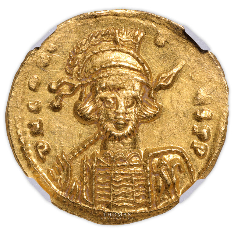 Coin - Byzantine Empire - gold Solidus Constantine IV - Heraclius and Tiberius - NGC MS 4/5 4/5 obverse