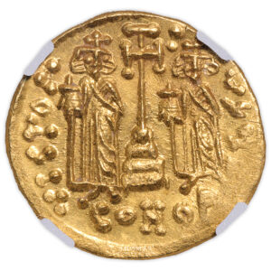 Coin - Byzantine Empire - gold Solidus Constantine IV - Heraclius and Tiberius - NGC MS 4/5 4/5 reverse