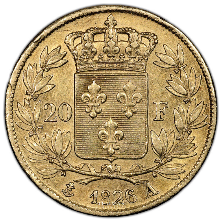 Coin France - Charles X - Gold - 20 Francs Or - 1826 A Paris reverse