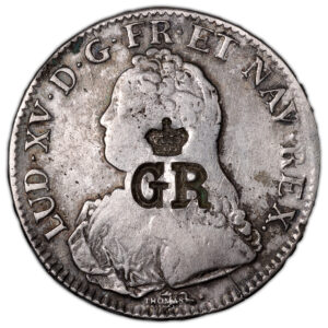 Coin - France Louis XV - Écu aux branches d'olivier - 1738 L Bayonne - Countermark GR obverse
