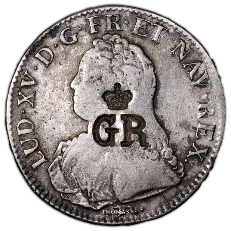 Monnaie - France Louis XV - Écu aux Lauriers - 1738 - Contremarque GR - Argent-Avers