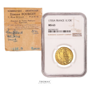 Monnaie - France Louis XV - Louis d'or au bandeau 1755 A - Trésor de la rue Mouffetard - NGC MS 63-Avers