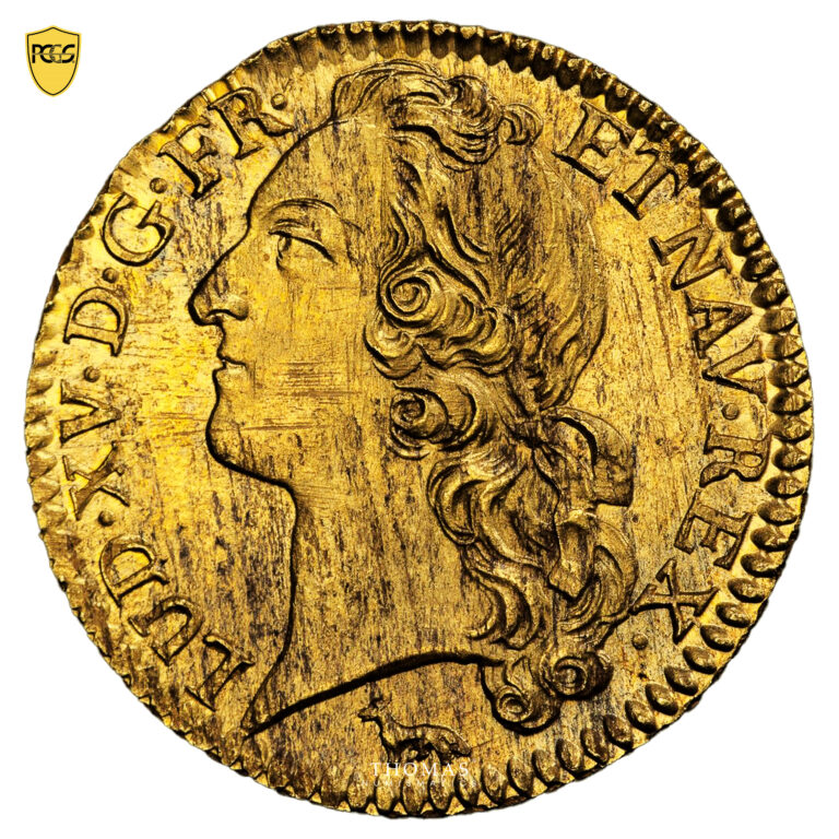 Monnaie - France Louis XV - Louis d'or au bandeau 1755 A - Trésor de la rue Mouffetard - PCGS MS 64-Avers