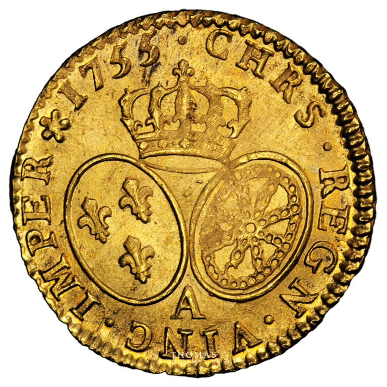 Monnaie - France Louis XV - Louis d'or au bandeau 1755 A - Trésor de la rue Mouffetard - PCGS MS 64-Revers
