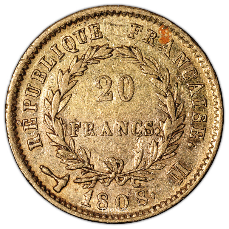 Coin France - Napoléon Ier - Gold 20 Francs Or - 1808 M Toulouse - 22 247 examples reverse