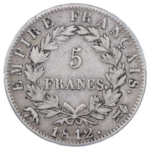 Monnaie France - Napoléon Ier - 5 Francs Argent - 1812 R Orléans - PCGS VF 20-Revers