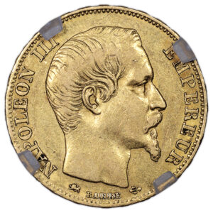 Monnaie France - Napoléon III - 20 Francs 1855 - D:A Lyon:Paris - Geni XF Scratch-Avers