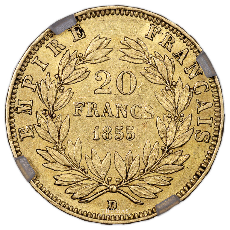 Gold - Coin France - Napoléon III - 20 Francs 1855 - D/A Lyon/Paris - Geni XF Scratch reverse