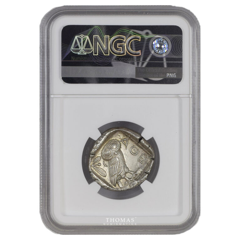 coin -athens – tetradrachm – ngc me strike 5/5 – surface 4/5  – rainbow patina reverse slab