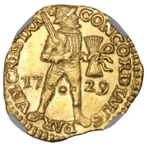 Coin - Netherlands - Gold Ducat - 1729 Utrecht - NGC MS 62 - Treasure shipwreck - Vliegenthart obverse