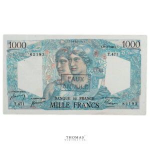 banknote France - 1000 Francs type 1945 - Minerve et Hercule - Counterfeit canceled 21-02-1946 obverse