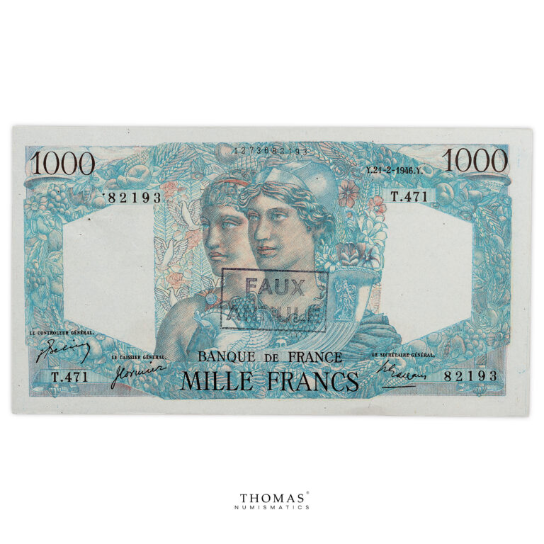 Billet France - 1000 Francs type 1945 - Minerve et Hercule - Faux annulé 21-02-1946-Avers