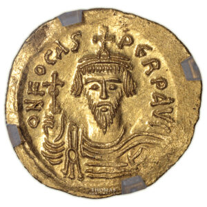 Byzantine coin – Gold Solidus – Phocas - Constantinople - Geni MS Scratchs Surface 5/5 strike 2/5 obverse