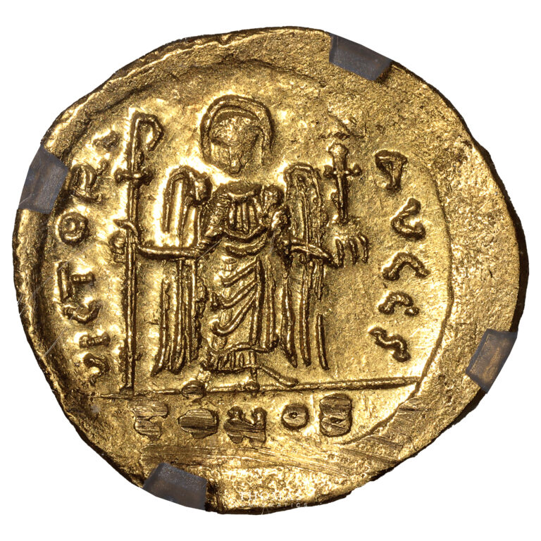 Monnaie Byzantine – Solidus Or – Phocas - Constantinople - Geni MS Scratchs Surface 5:5 Frappe 2:5-Revers