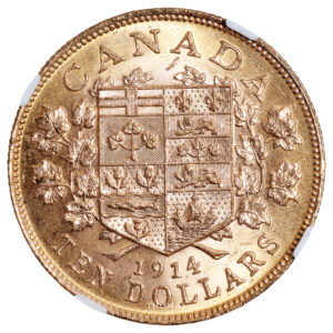 Monnaie Canada - Georges V - 10 Dollars Or - 1914 - NGC MS 63 - Bank of Canada Hoard-Revers