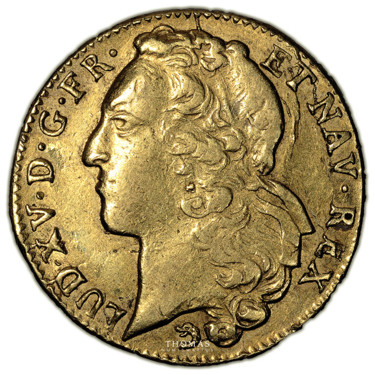 coin France - Louis XV - Double Louis d'or au bandeau - 1744 Z Grenoble obverse