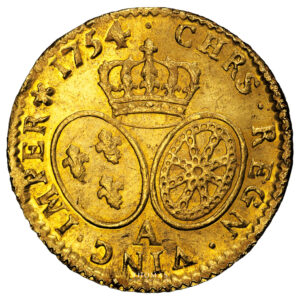 Monnaie - France Louis XV - Louis d'or au bandeau 1754 A Paris - Trésor de la rue Mouffetard - PCGS MS 64-Revers