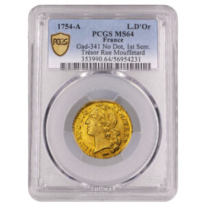 Monnaie - France Louis XV - Louis d'or au bandeau 1754 A Paris - Trésor de la rue Mouffetard - PCGS MS 64-Slab