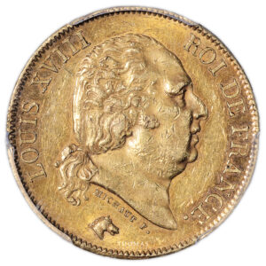 Coin France - Louis XVIII - Gold 40 Francs or - 1816 Q Perpignan - PCGS AU 55 - 10 660 examples obverse