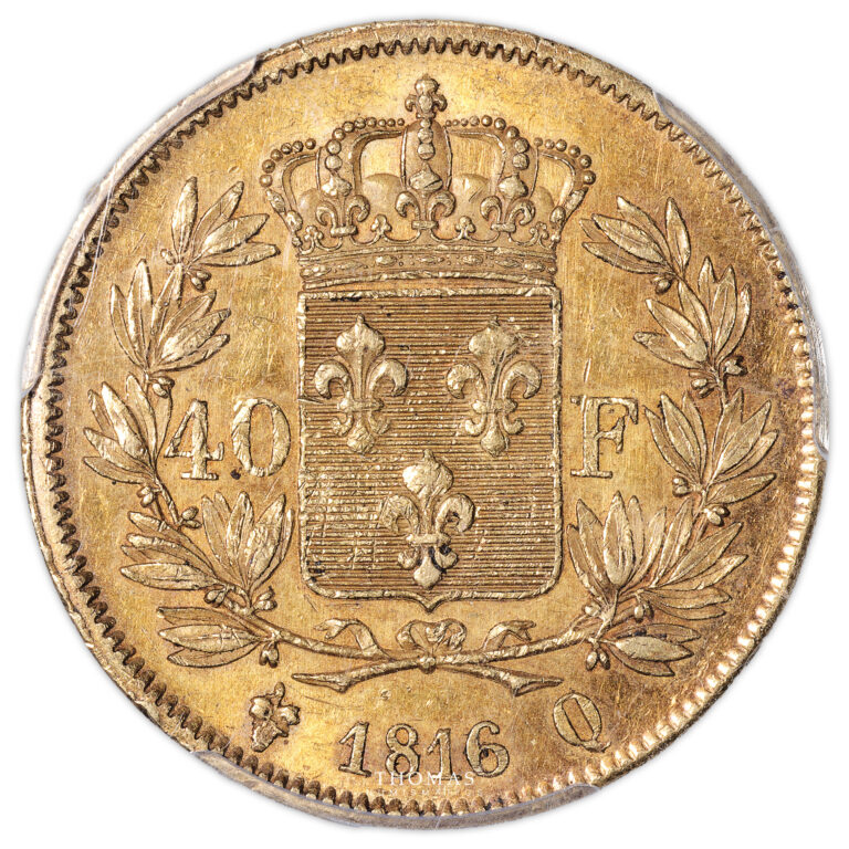 Coin France - Louis XVIII - Gold 40 Francs or - 1816 Q Perpignan - PCGS AU 55 - 10 660 examples reverse