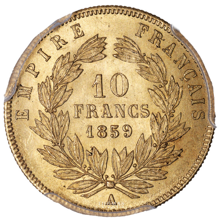 Monnaie France - Napoléon III - 10 Francs or - 1859 Paris A - PCGS MS 64-Revers