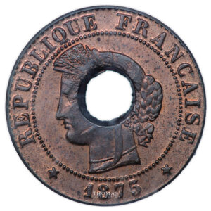 Monnaie France - CochinChine - 1 centime - 1875 K Bordeaux - PCGS MS64 RB-Avers