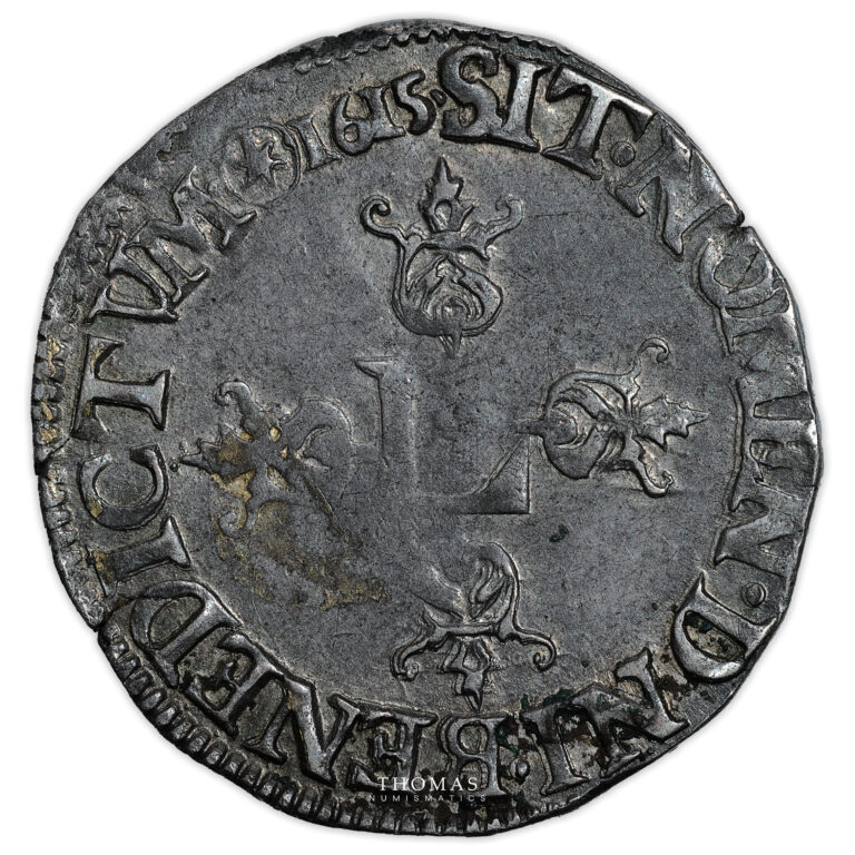 Monnaie France - Louis XIII - Demi Franc grand buste lauré, col fraisé - 1615 C Saint Lô-Revers