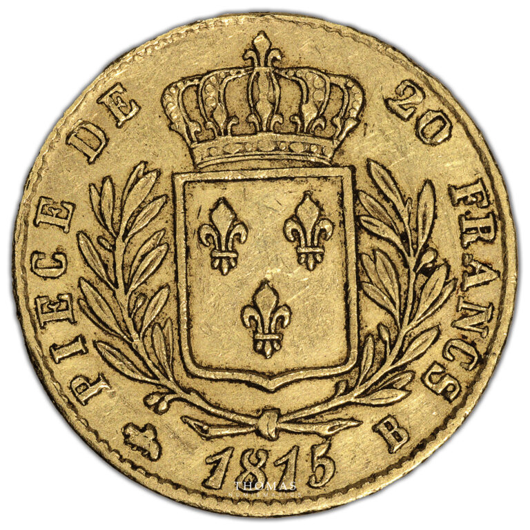 Coin France - Louis XVIII - Gold - 20 Francs Or - 1815 B Rouen - 22982 examples reverse