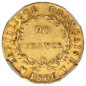 Monnaie France - Napoléon Ier - 20 francs or - 1806 U Turin - NGC AU 50 - 17 242 exemplaires-Revers