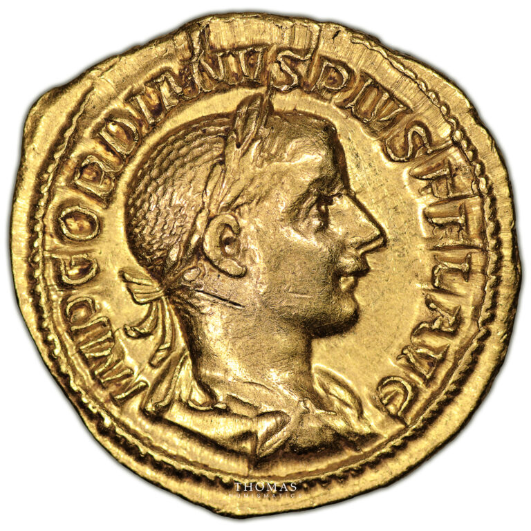 Roman coin - Gordian III - Gold Aureus  - Roma - Pedigree - Emile Bourgey obverse