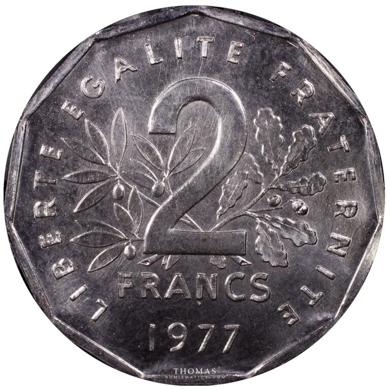 Coin France - Pre-serial - 2 francs semeuse 1977 - Tranche et listel 11 pans -  PCGS SP 67 reverse