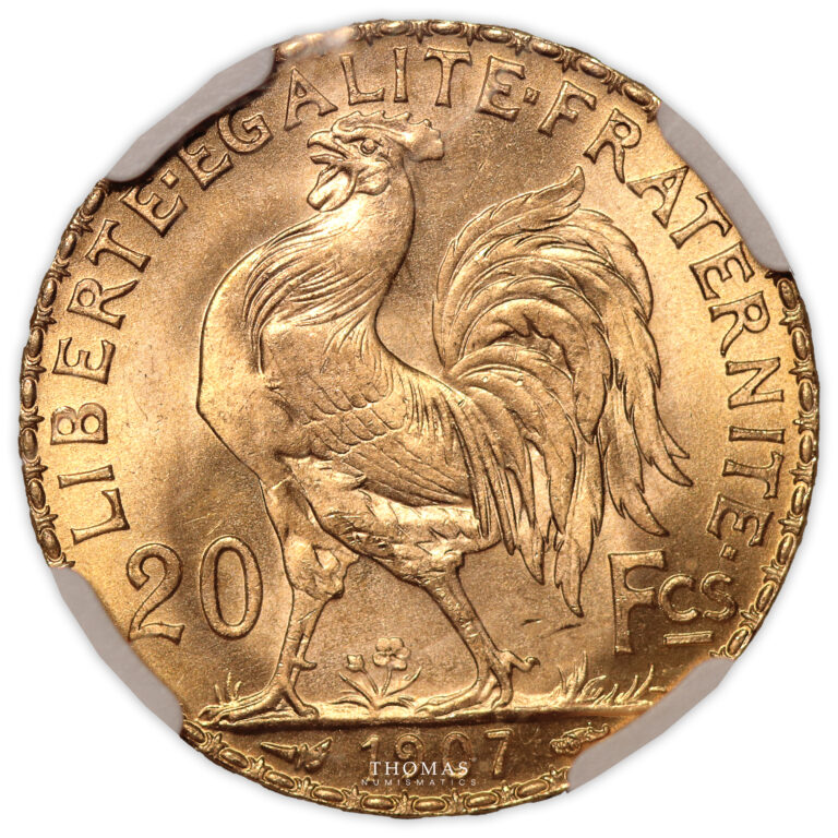 Coin - Coq Marianne France – gold 20 francs – 1907 Paris – NGC MS 67-reverse