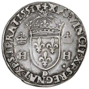 Coin France - Henri II - Teston à la tête Couronnée - 1551 D Lyon - Legend IPRAT reverse