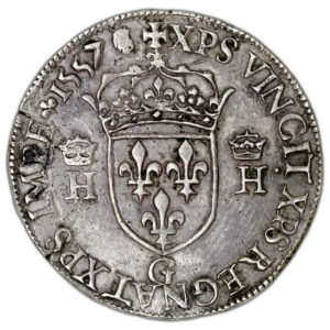 Coin France - Henri II - Teston à la tête Nue - 1557 G Poitiers - Type 1 reverse