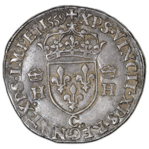 Monnaie France - Henri II - Teston à la tête Nue - 1559 C Saint Lô - Type 1-Revers