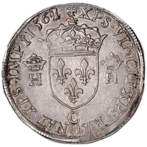 Monnaie France - Charles IX in the name of  Henri II - Teston au buste lauré - 1561 C St Lô reverse