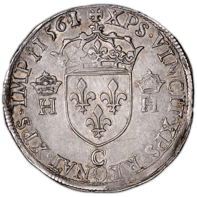 Monnaie France - Henri II Teston au buste lauré - 2e type 1561 C St Lö - 1547-1559-Revers