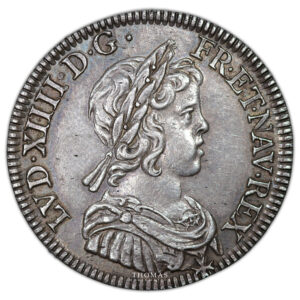 Monnaie France - Louis XIV - 1:4 Écu à la Mèche Courte - 1644 A Paris-Avers