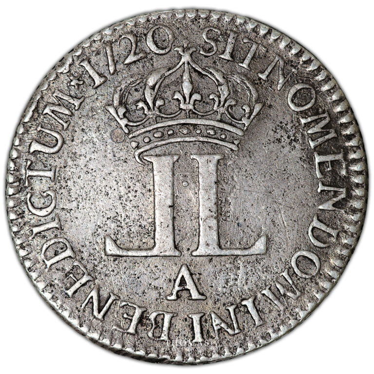 Monnaie France - Louis XV - Livre d'argent - Compagnie des Indes - 1720 A Paris-Revers