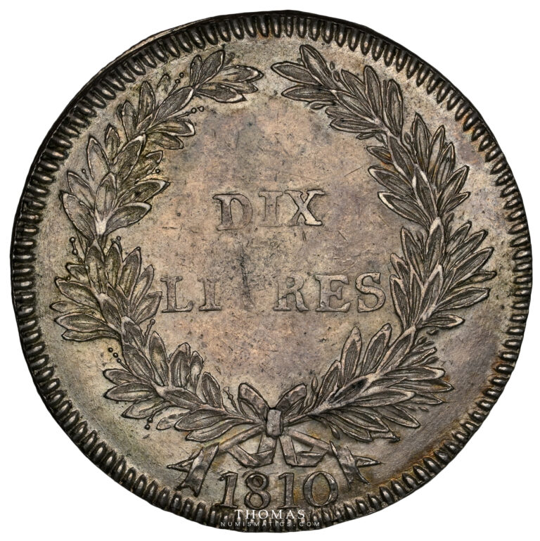 Coin  - MAURITIUS - Colonial - as Îles de France et Bonaparte - 10 Livres 1810 - Piastre Decaen -  Port Louis - NGC AU 58 reverse