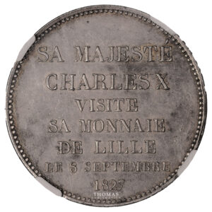 Coin France - Charles X - Module de 5 francs - visite du Roi à la Monnaie de Lille - NGC AU 58 reverse