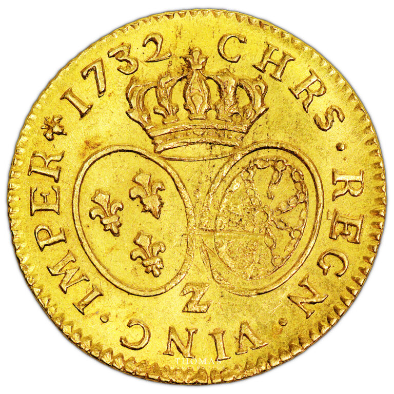 Coin France - Louis XV - Gold Louis d'or aux Lunettes - 1732 Z Grenoble - Treasure of rue Mouffetard reverse