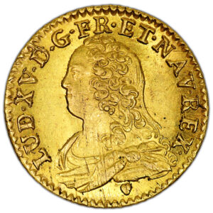 Coin France - Louis XV - Gold Louis d'or aux Lunettes - 1738 E Tours- Treasure of rue Mouffetard obverse