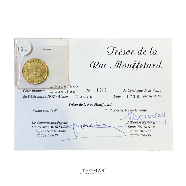 Monnaie France - Louis XV - Louis d'or aux Lunettes - 1738 E Tours - Trésor de la rue Mouffetard-Certif