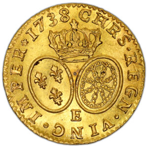 Monnaie France - Louis XV - Louis d'or aux Lunettes - 1738 E Tours - Trésor de la rue Mouffetard-Revers