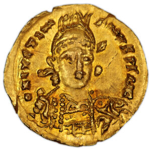 Coin Merovingian - Gold Solidus - Wisigoths - Justinian- Treasure of Viviers obverse